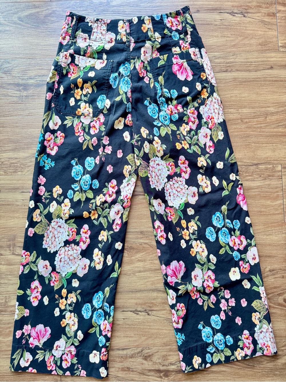Anthropologie Maeve The Colette Wide Leg Crop Pants Black Floral 27